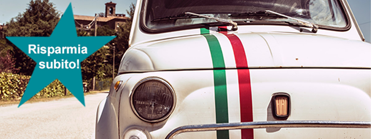 Promozione Adesa Italia: una Fiat 500 come rappresentante del mercato delle auto usate in Italia.