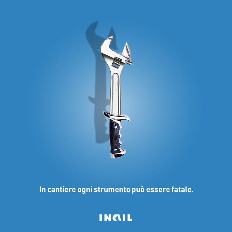 Premio Marco Fabio Sartori, campagna di comunicazione per Inail: la metamorfosi di una chiave inglese in un pugnale.